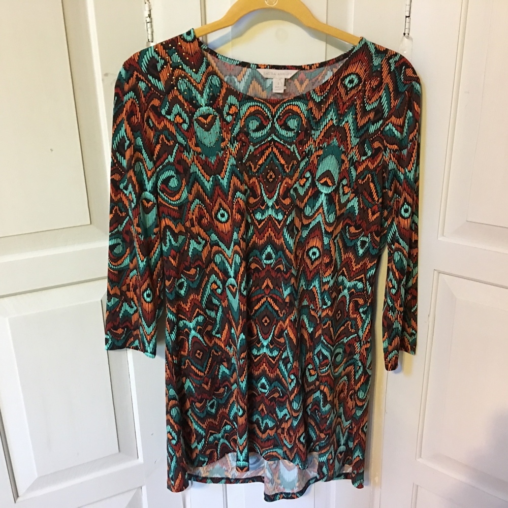 Laura Ashley Colorful Embellished Tribal Top